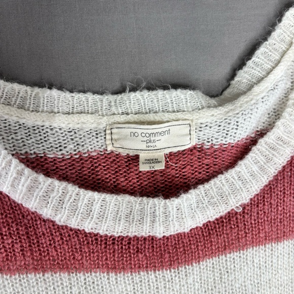 No Comment Crop Striped Pink Cream Sweater Women's Plus 3X Distressed Thrashed - Picture 4 of 9